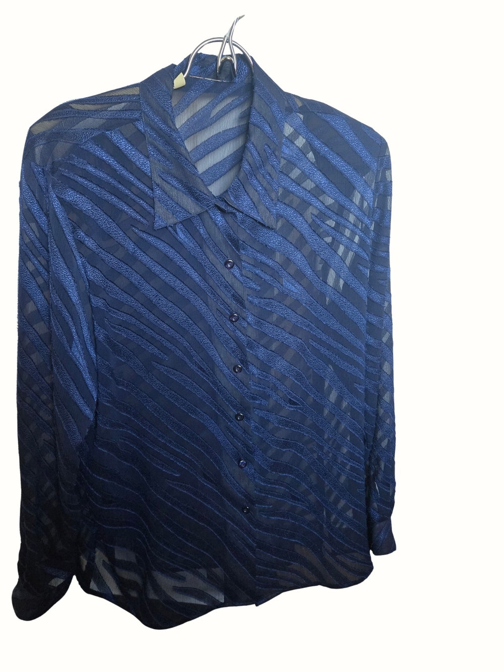 Women's Navy Blue Sheer Button-Up Shirt